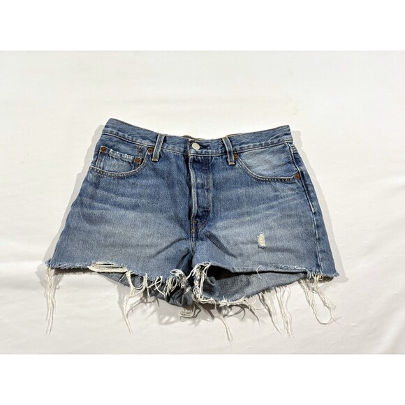 Levi's 501 Original Womens High-Rise Distressed Jean Denim Cut Off Shorts Sz 28 - Picture 2 of 12